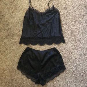 Black, Lacey satin pajama set.